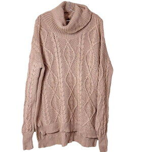 Joie Women's Cable Knit Cowl Neck High Low Pullover Sweater Blush Pink Sz Small